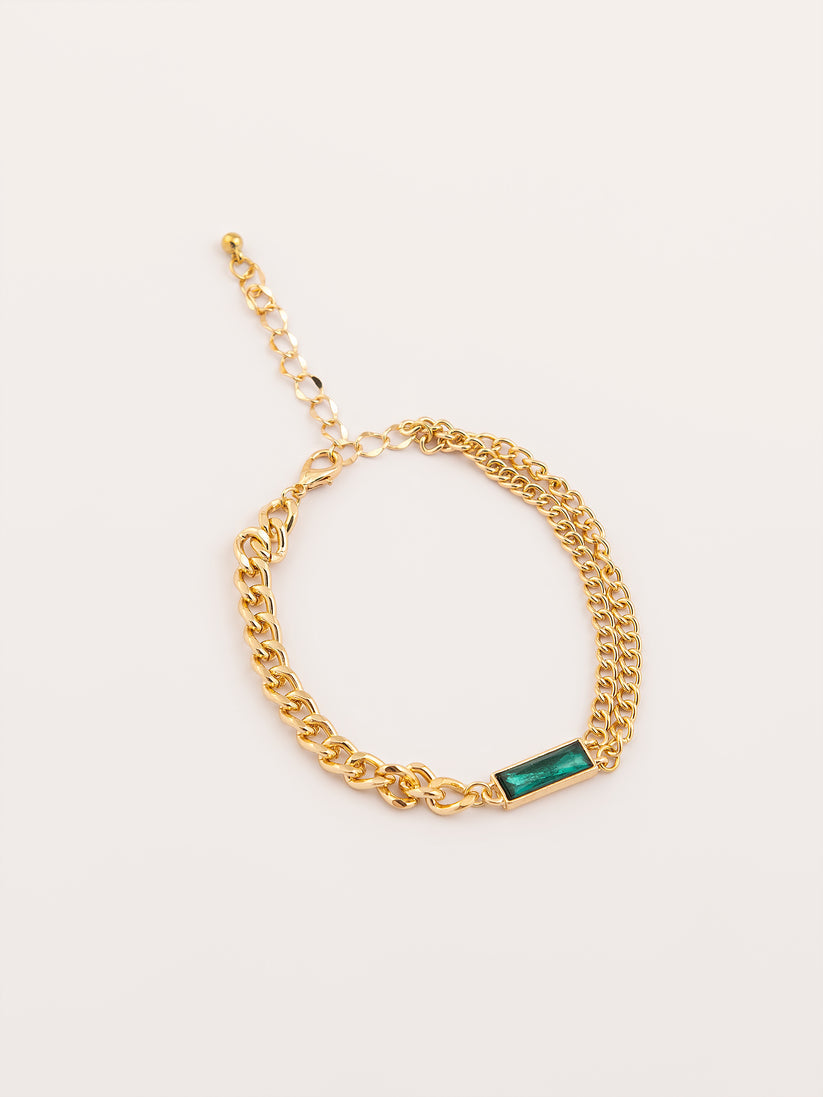 Emerald Charm Chain Bracelet – Elegant & Bold