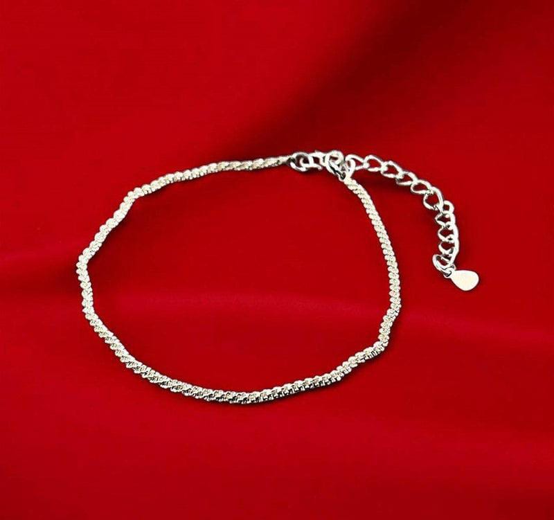 Twisted Silver Anklet – Minimalist Adjustable Foot Jewelry