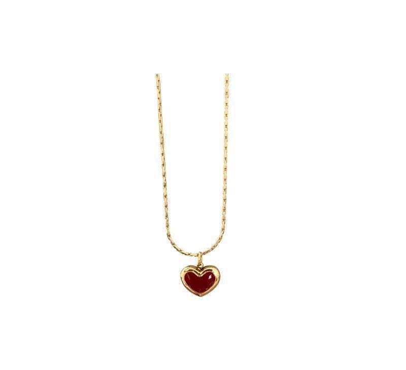 Minimalist Red Heart Pendant Necklace – Gold Chain with Enamel Charm