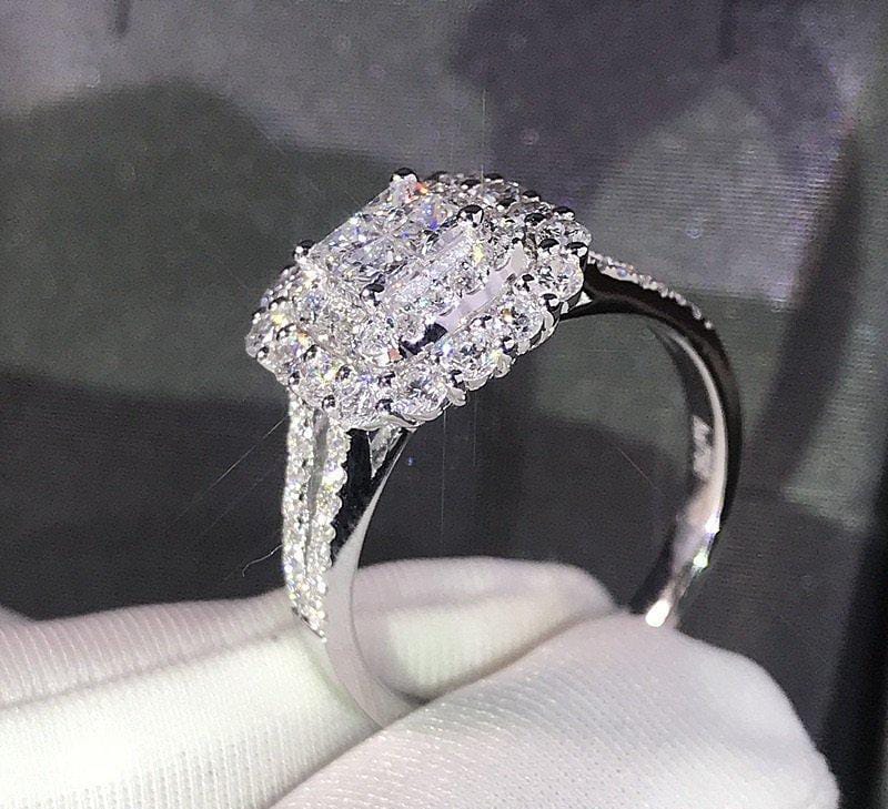 Double Halo Princess-Cut Sparkle Ring – Radiant Brilliance