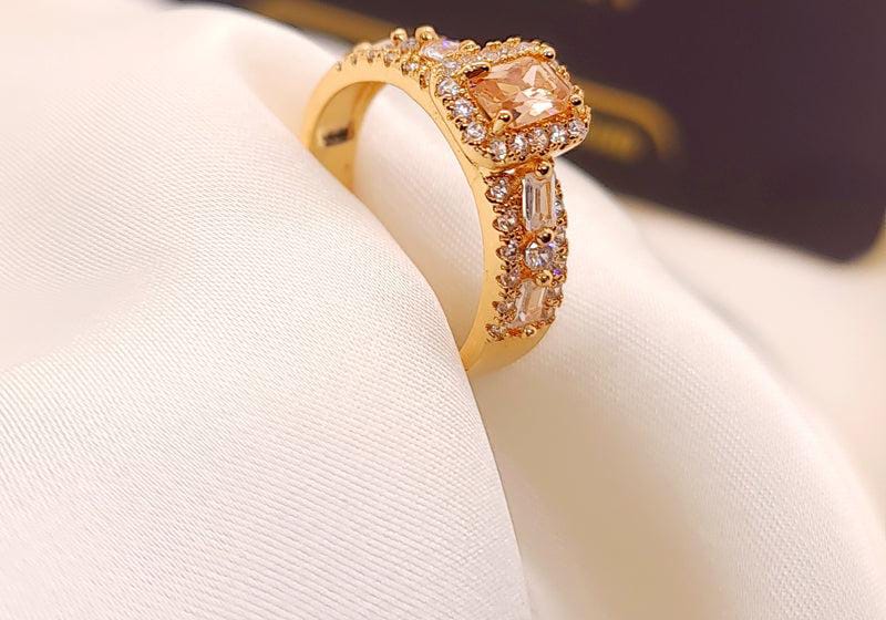 Golden Peach Halo Ring – Elegant & Radiant