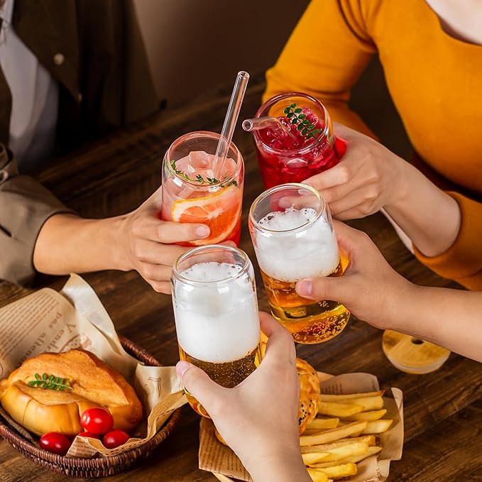 Clear Glass Cup with Bamboo Lid & Straw