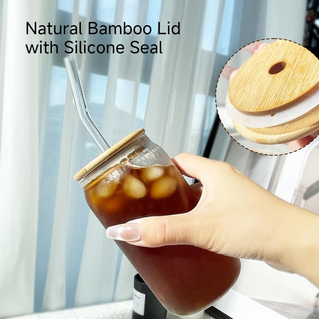 Clear Glass Cup with Bamboo Lid & Straw