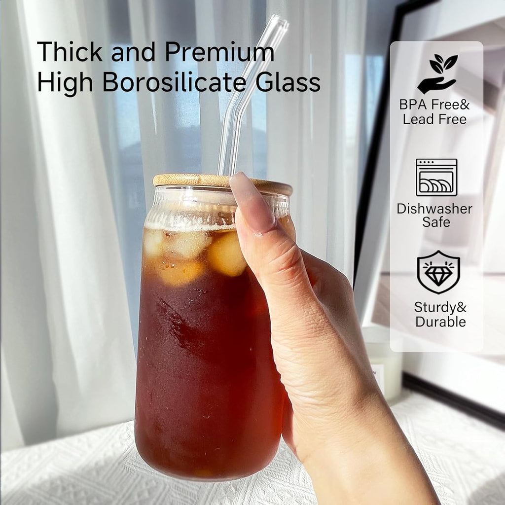 Clear Glass Cup with Bamboo Lid & Straw