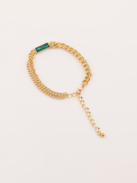 Emerald Charm Chain Bracelet – Elegant & Bold