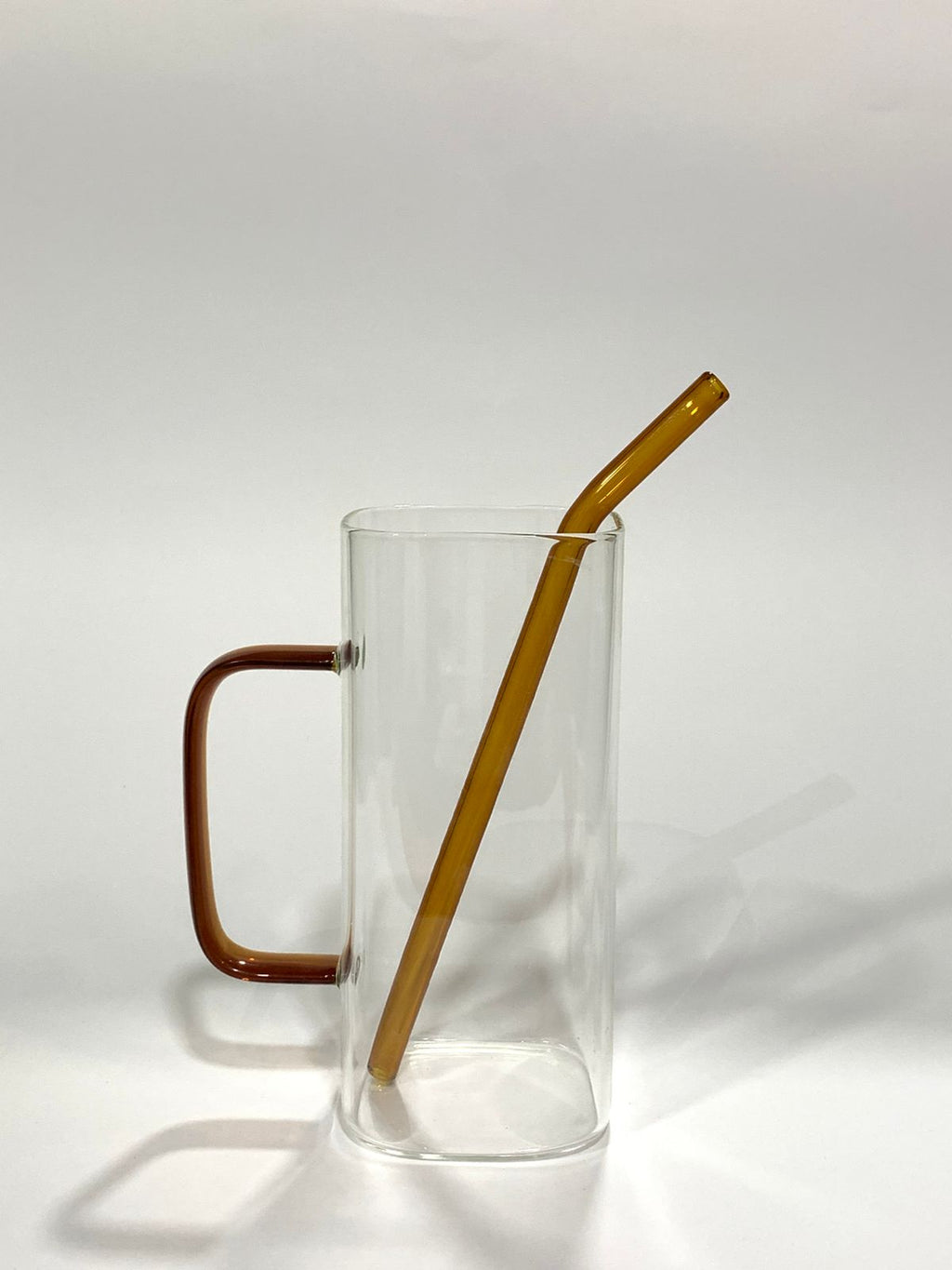 Square Clear Glass Mug with Amber Handle & Bamboo Lid