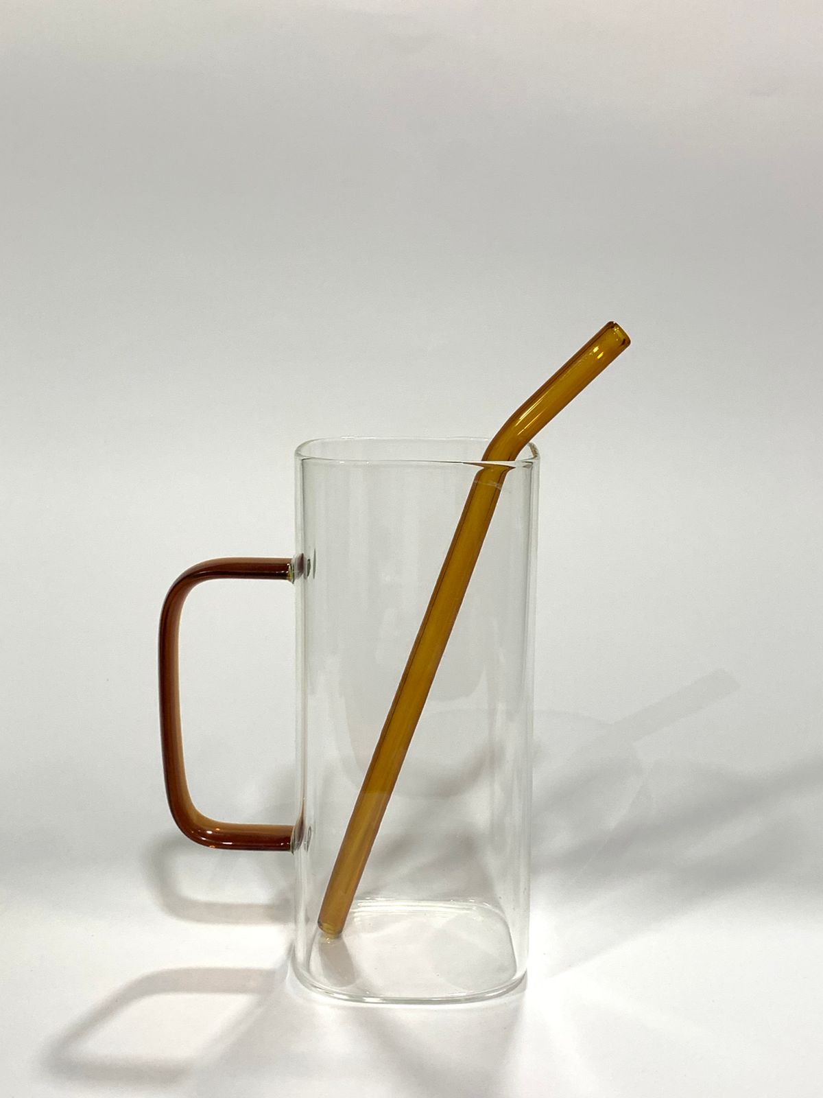 Square Clear Glass Mug with Amber Handle & Bamboo Lid