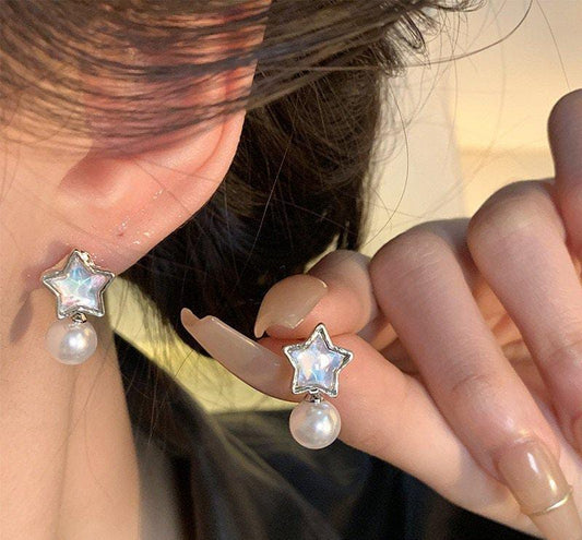 Starry Pearl Drop Studs – Dreamy Shine