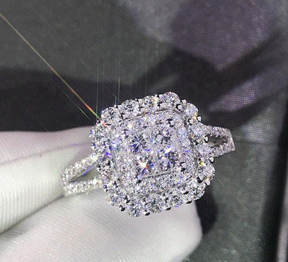 Double Halo Princess-Cut Sparkle Ring – Radiant Brilliance