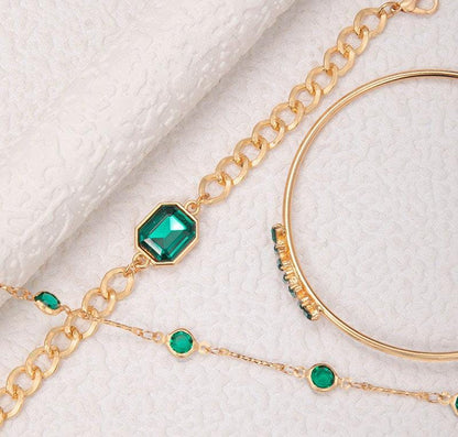 Emerald Charm Layered Bracelet Set – Elegant & Gold-Tone Design