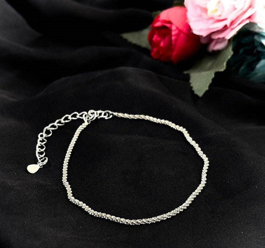 Twisted Silver Anklet – Minimalist Adjustable Foot Jewelry