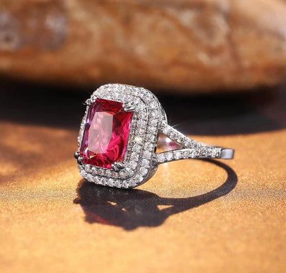 Radiant Ruby Halo Ring – Glamorous & Bold