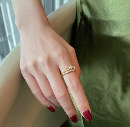 Elegant Gold Triple-Band Ring – Sparkling Cubic Zirconia Accents