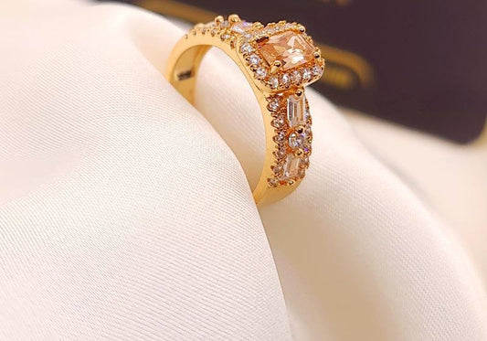 Golden Peach Halo Ring – Elegant & Radiant