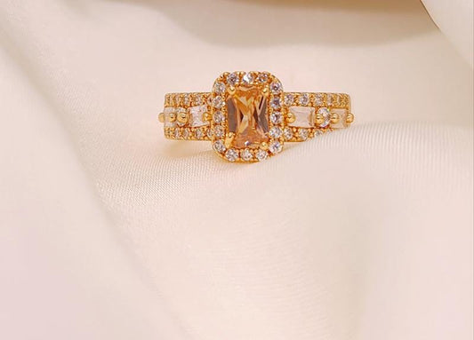 Golden Peach Halo Ring – Elegant & Radiant