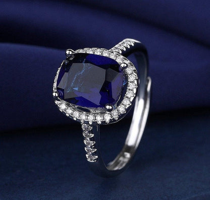 Royal Blue Cushion-Cut Jewelry Set – Necklace, Earrings & Ring with Halo Accents