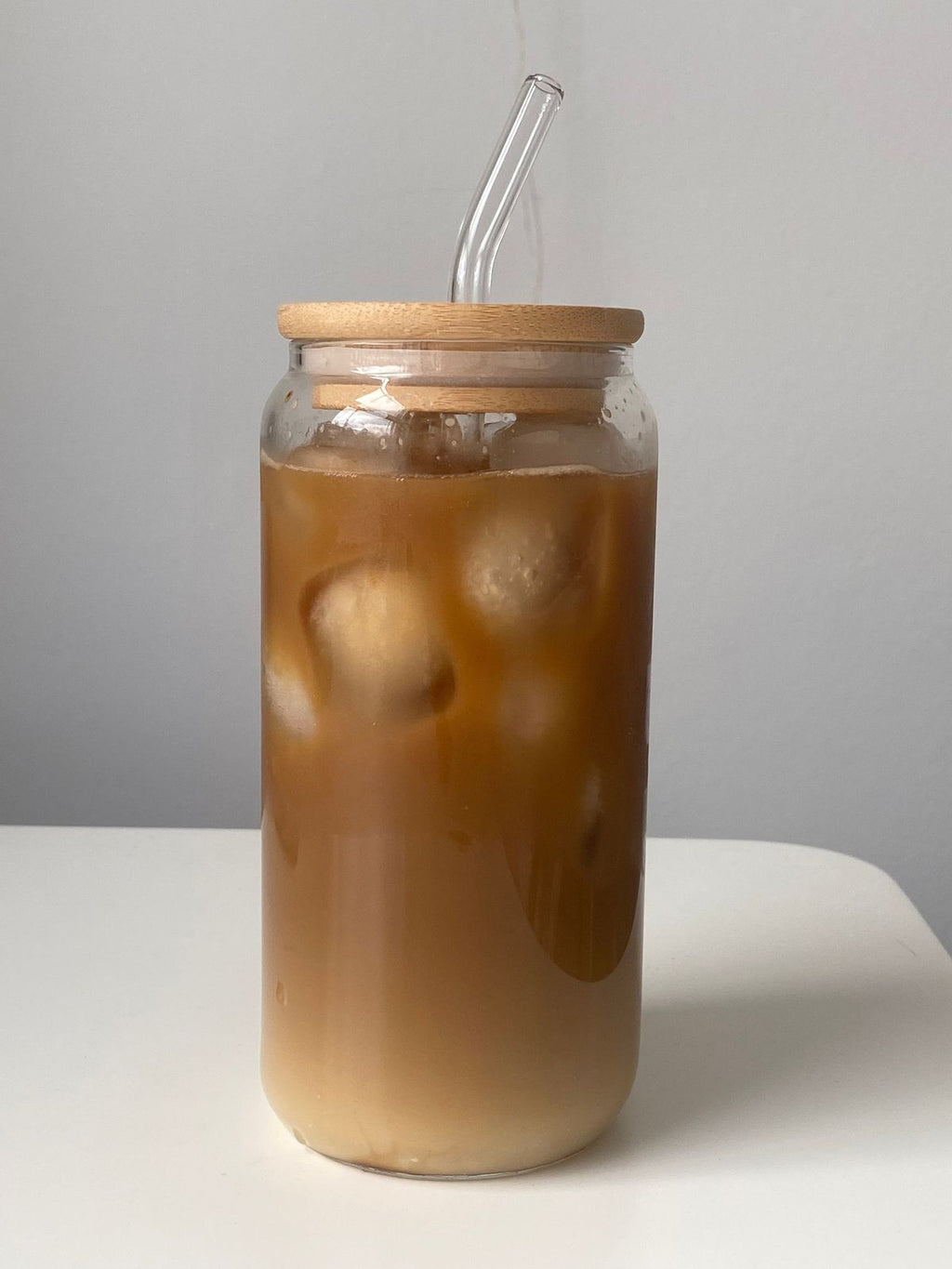 Clear Glass Cup with Bamboo Lid & Straw