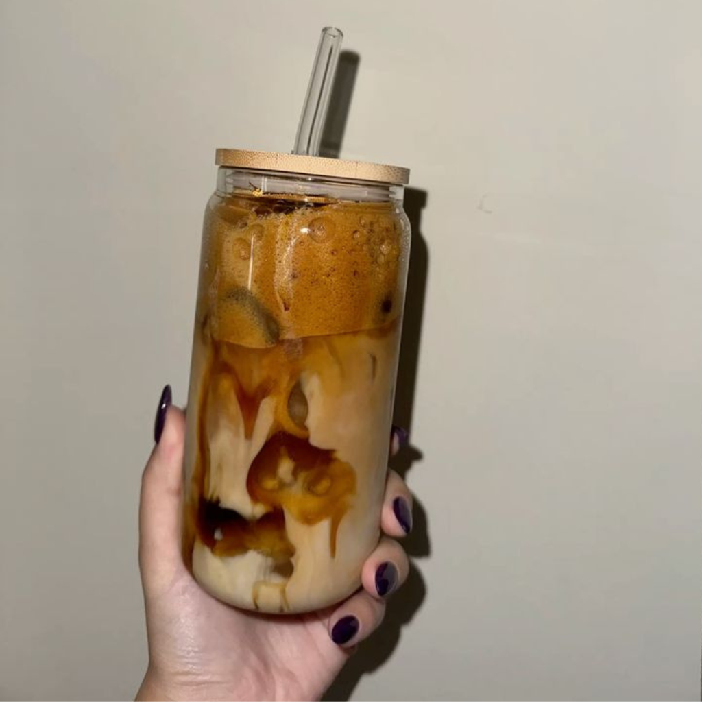 Clear Glass Cup with Bamboo Lid & Straw